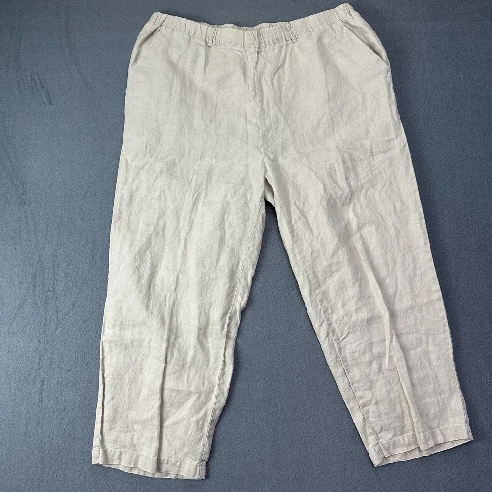 Quince Pants 100% European Linen Women XL Elastic Waist Pull On Driftwood Beige